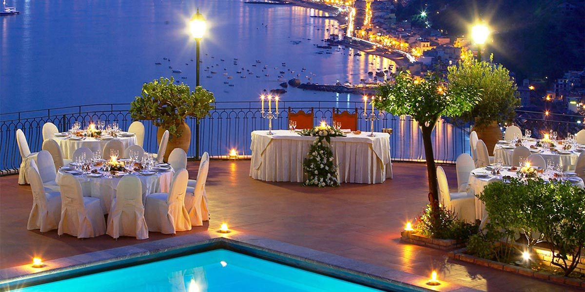 Poolside Ocean View Dinner, Sicily, Benvenuto, Hotel Villa Diodoro, Prestigious Venues