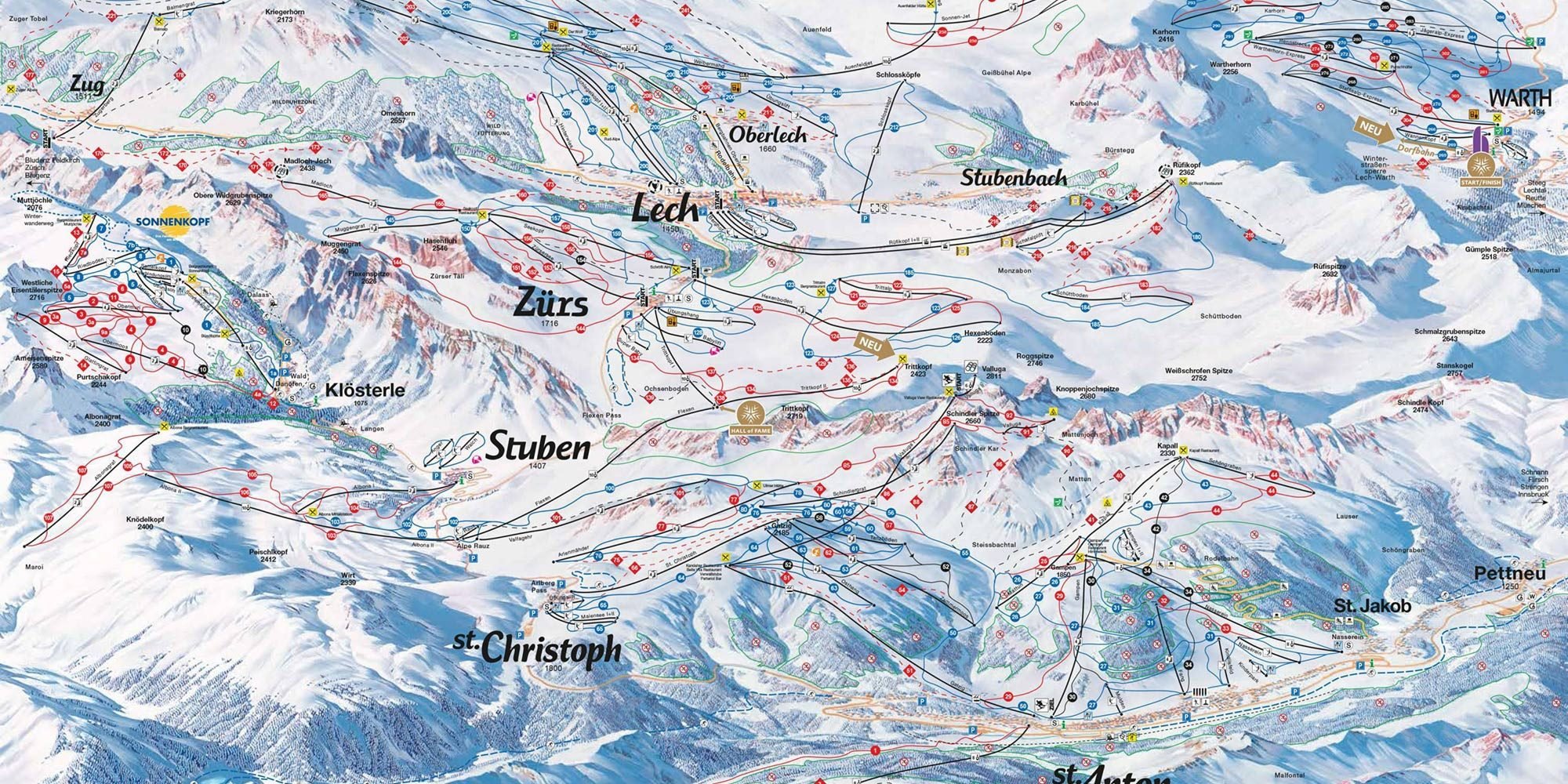 St Christoph, St Anton, Lech, Ski Map 2018